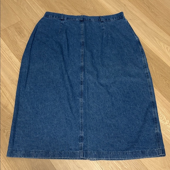 Vintage (18) TANJAY Petites Denim Midi Skirt Buttons Cotton Pockets Dark Wash - Picture 8 of 11